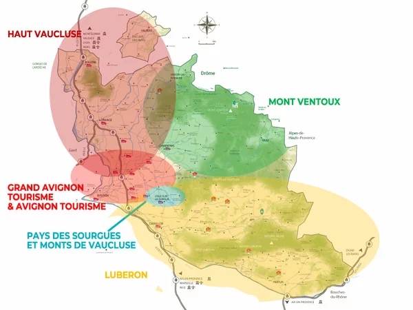 Carte de répartition géographique des référents accueil vélo en Vaucluse (cf liste ci-contre)